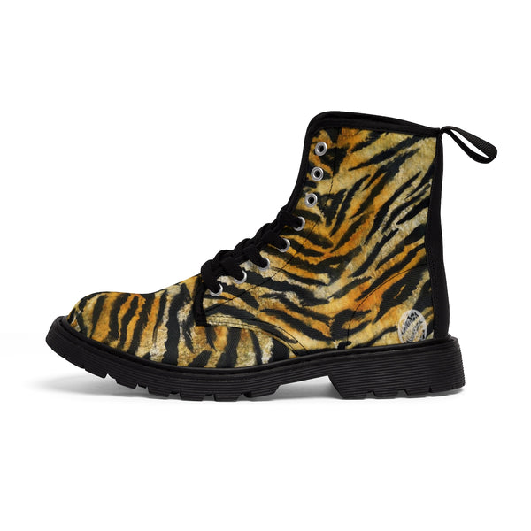 Fierce Wild Tiger Stripe Animal Print Men's Lace-Up Winter Boots Cap Toe Shoes-Men's Winter Boots-Black-US 9-Heidi Kimura Art LLC