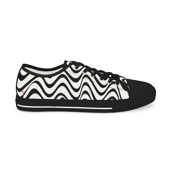 Black White Wavy Men's Sneakers, Best Men's Designer Wavy Printed Best Breathable Designer Men's Low Top Canvas Fashion Sneakers With Durable Rubber Outsoles and Shock-Absorbing Layer and Memory Foam Insoles (US Size: 5-14)