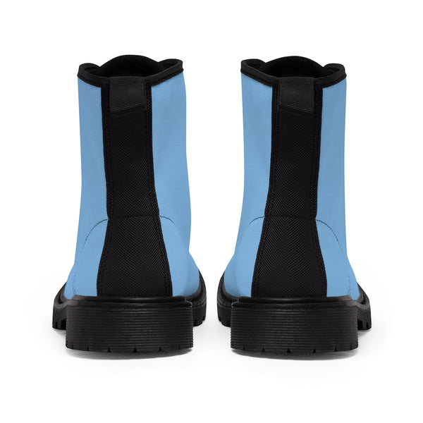 Light Blue Men's Boots, Solid Color Print Men's Canvas Winter Bestseller Premium Quality Laced Up Boots Anti Heat + Moisture Designer Men's Winter Boots (US Size: 7-10.5)