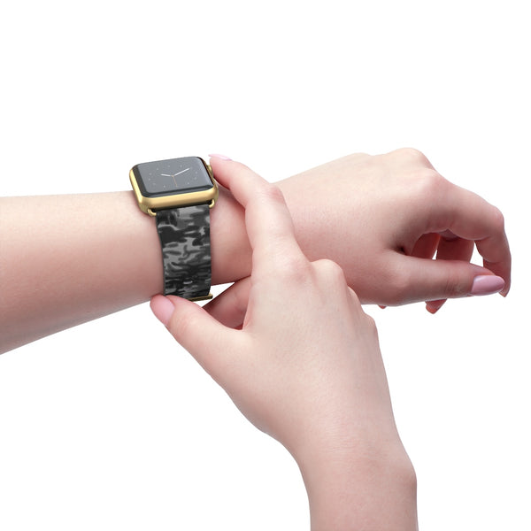 Dark Grey Camo Camouflage Print 38mm/42mm Watch Band For Apple Watch- Made in USA-Watch Band-Heidi Kimura Art LLC