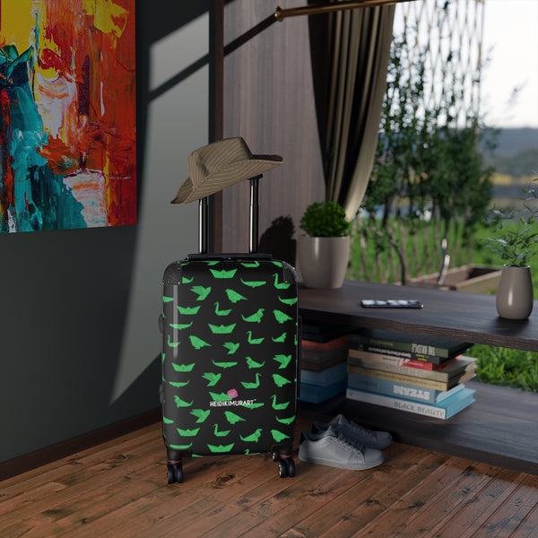 Black Green Crane Cabin Suitcase, Japanese Style Designer Carry On Polycarbonate Front and Hard-Shell Durable Small 1-Size Carry-on Luggage With 2 Inner Pockets & Built in Lock With 4 Wheel 360° Swivel and Adjustable Telescopic Handle - Made in USA/UK (Size: 13.3" x 22.4" x 9.05", Weight: 7.5 lb) Unique Cute Carry-On Best Personal Travel Bag Custom Luggage - Gift For Him or Her 