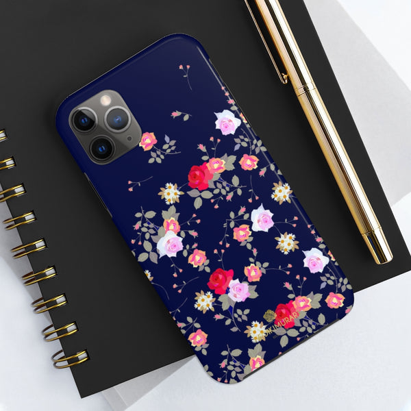 Navy Blue Floral Rose Print Designer Case Mate Tough Phone Cases-Made in USA - Heidikimurart Limited 