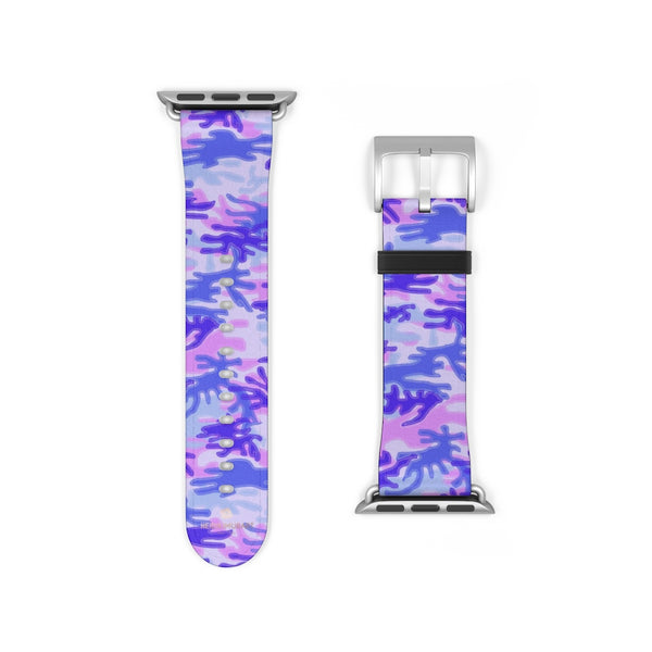 Purple Pink Camo Military Print 38mm/42mm Watch Band For Apple Watches- Made in USA-Watch Band-38 mm-Silver Matte-Heidi Kimura Art LLC