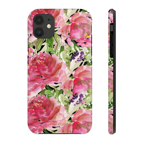 Black Pink Rose Print Phone Case, Floral Print Case Mate Tough Phone Cases-Made in USA - Heidikimurart Limited 