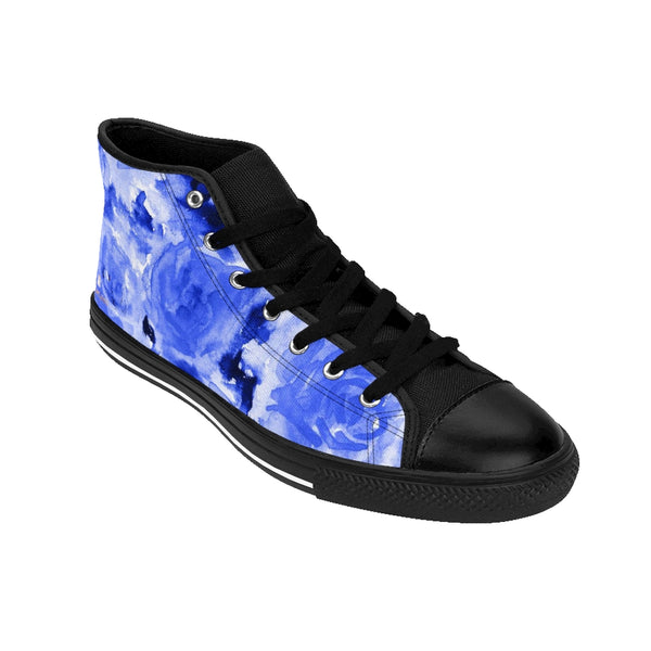 Blue Abstract Men's High-top Sneakers, Rose Floral Print Designer Men's High-top Sneakers Running Tennis Shoes, Floral High Tops, Mens Floral Shoes, Hawaiian Floral Print Sneakers  (US Size: 6-14)