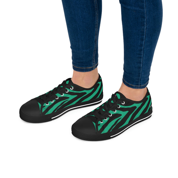 Green Zebra Print Ladies' Sneakers, Best Zebra Striped Animal Print Basic Essential Women's Low Top Sneakers Tennis Shoes, Canvas Fashion Sneakers With Durable Rubber Outsoles and Shock-Absorbing Layer and Memory Foam Insoles&nbsp;(US Size: 5.5-12)