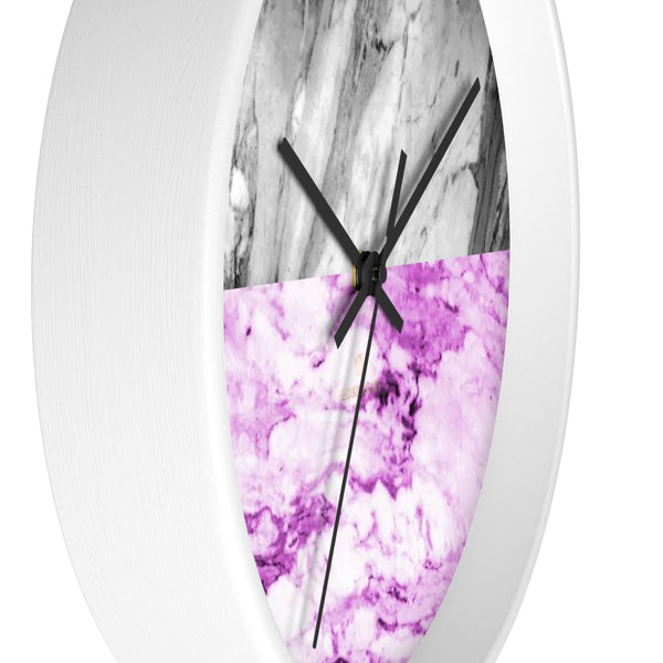 Pink Gray White Marble Print Art Large Indoor Designer 10" dia. Wall Clock-Made in USA-Wall Clock-Heidi Kimura Art LLC