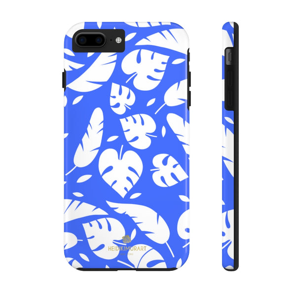 Blue White Modern Tropical Leaf Print Designer Case Mate Tough Phone Case-Made in USA - Heidikimurart Limited 