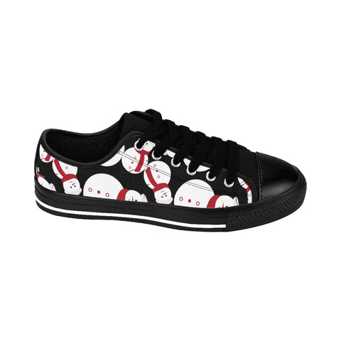 Black Red White Snowman Christmas Print Men's Low Top Sneakers Shoes(US Size: 6-14)-Men's Low Top Sneakers-Black-US 9-Heidi Kimura Art LLC