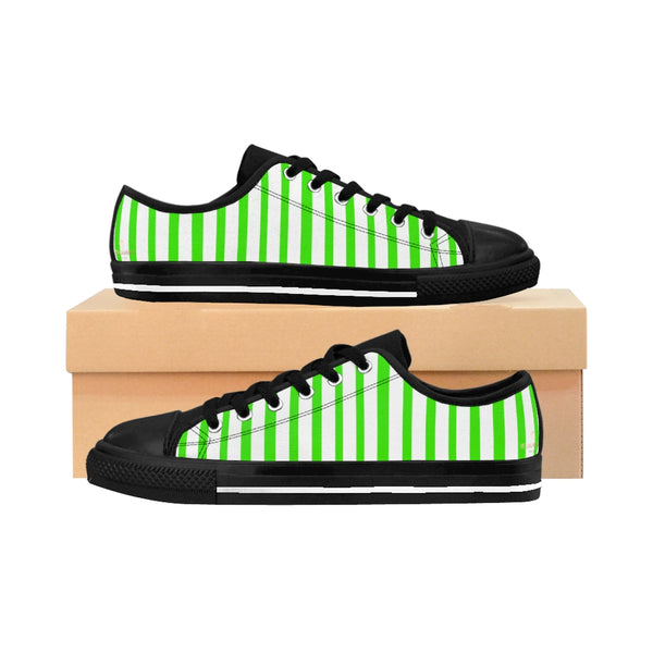 Green White Striped Women's Sneakers-Shoes-Printify-US 7.5-Black-Heidi Kimura Art LLC