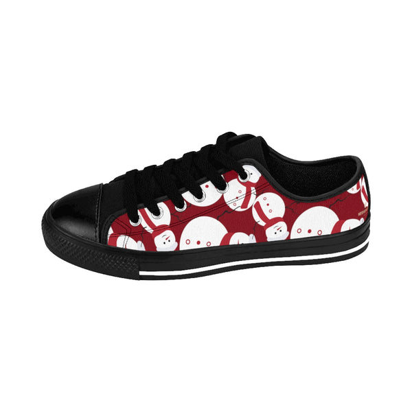 Burgundy Red White Snowman Christmas Print Men's Low Top Sneakers (US Size: 14)-Shoes-Black-US 9-Heidi Kimura Art LLCBurgundy Christmas Men's Sneakers, Red White Snowman Christmas Holiday Print Men's Low Top Nylon Canvas Sneakers Fashion Running Tennis Shoes (US Size: 7-14)