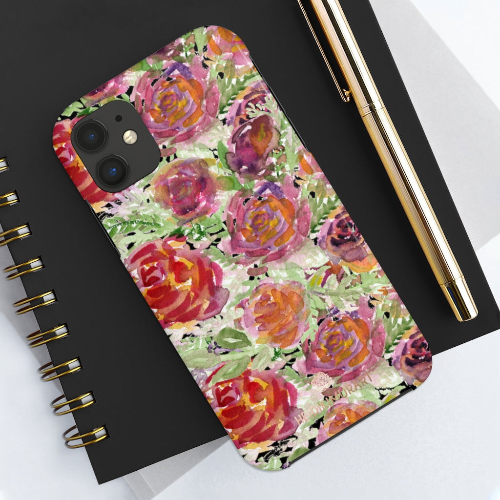 Black Garden Rose Floral Print Phone Case, Flower Case Mate Tough Phone Cases-Made in USA - Heidikimurart Limited 