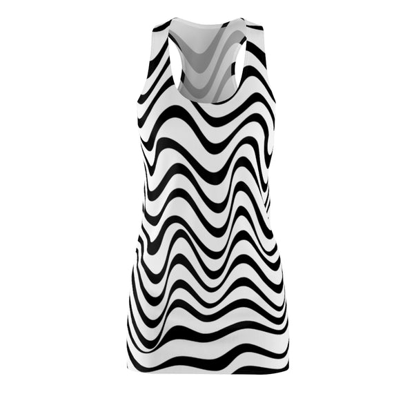 Wavy Women's Racerback Dress, Black White Stripes Dress For Ladies - Made in USA-All Over Prints-Printify-Heidi Kimura Art LLC