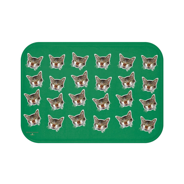 Dark Green Peanut Meow Calico Cat Premium Soft Microfiber Bath Mat- Printed in USA-Bath Mat-Small 24x17-Heidi Kimura Art LLC