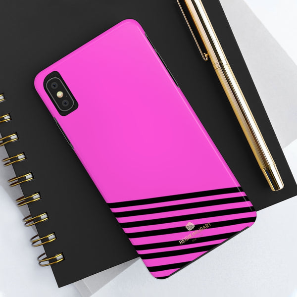 Pink Black Striped iPhone Case, Designer Case Mate Tough Samsung Galaxy Phone Cases-Phone Case-Printify-Heidi Kimura Art LLC