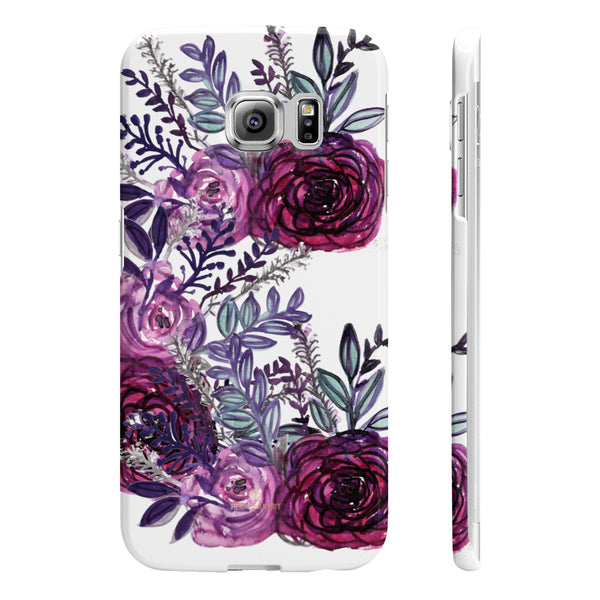 White Purple Rose Slim iPhone/ Samsung Galaxy Floral Print Phone Case, Made in UK-Phone Case-Samsung Galaxy S6 Edge Slim-Glossy-Heidi Kimura Art LLC