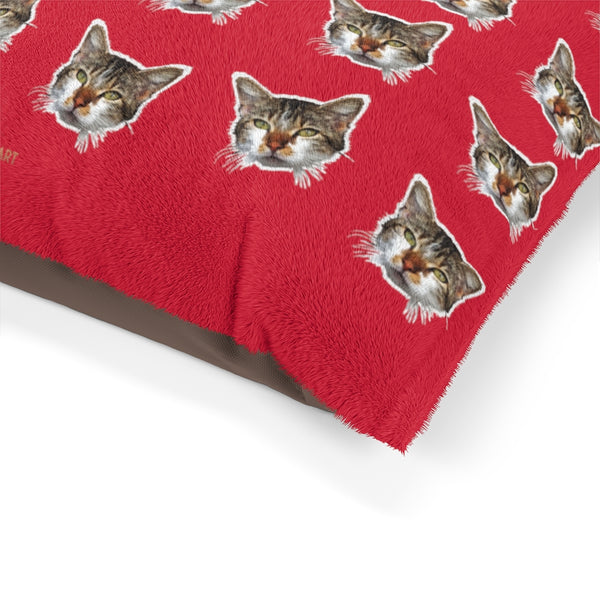 Red Cat Pet Bed, Solid Color Machine-Washable Pet Pillow With Zippers-Printed in USA-Pets-Printify-Heidi Kimura Art LLC