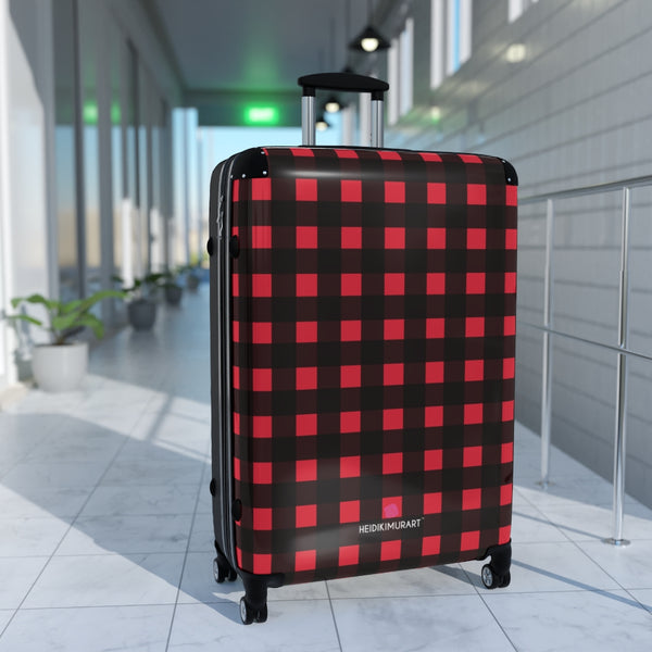 Buffalo Red Plaid Print Suitcases, Buffalo Plaid&nbsp;Print Designer Suitcase With TSA-approved&nbsp;Lock, Best&nbsp;Suitcase Luggage (Small, Medium, Large)&nbsp;Unique Cute Spacious Versatile and Lightweight Carry-On or Checked In Suitcase, Best&nbsp;Personal Superior Designer Adult's Travel Bag Custom Luggage - Gift For Him or Her - Made in USA/ UK