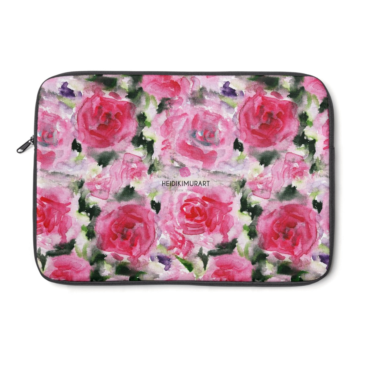 Pink Rose Floral Print 12', 13", 14" Laptop Sleeve Computer Bag Cover- Made in the USA-Laptop Sleeve-13"-Heidi Kimura Art LLC