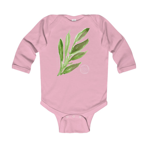 Green Leaves Infant Long Sleeve Bodysuit - Made in United Kingdom (UK Size: 6M-24M)-Kids clothes-Pink-12M-Heidi Kimura Art LLC