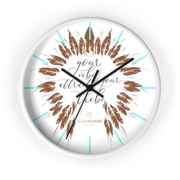 Boho "Your Tribe Attract Your Vibe" Inspirational Quote Wall Clock- Made in USA-Wall Clock-10 in-White-Black-Heidi Kimura Art LLC