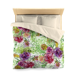 Purple Garden Floral Rose Soft Polyester Microfiber Duvet Cover-Made in USA-Duvet Cover-Queen-Cream-Heidi Kimura Art LLC
