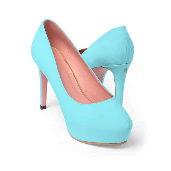Light Blue Solid Color Print Luxury Premium Women's Platform Heels (US Size: 5-11)-4 inch Heels-Heidi Kimura Art LLC