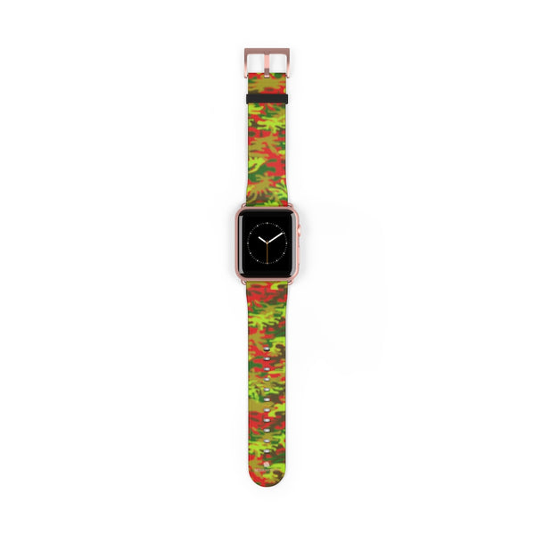 Red Green Red Camo Print 38mm/42mm Watch Band For Apple Watches- Made in USA-Watch Band-42 mm-Rose Gold Matte-Heidi Kimura Art LLC