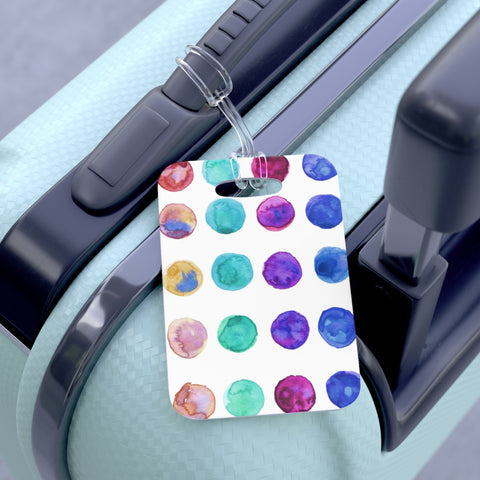 Ueto Cute Watercolor Polka Dots Designer Travel Luggage Suitcase Bag Tag - Made in USA-Bag Tags-One Size-Heidi Kimura Art LLC Colorful Dots Travel Luggage Tag, Cute Watercolor Polka Dots Designer Travel Luggage Suitcase Bag Tag - Made in USA