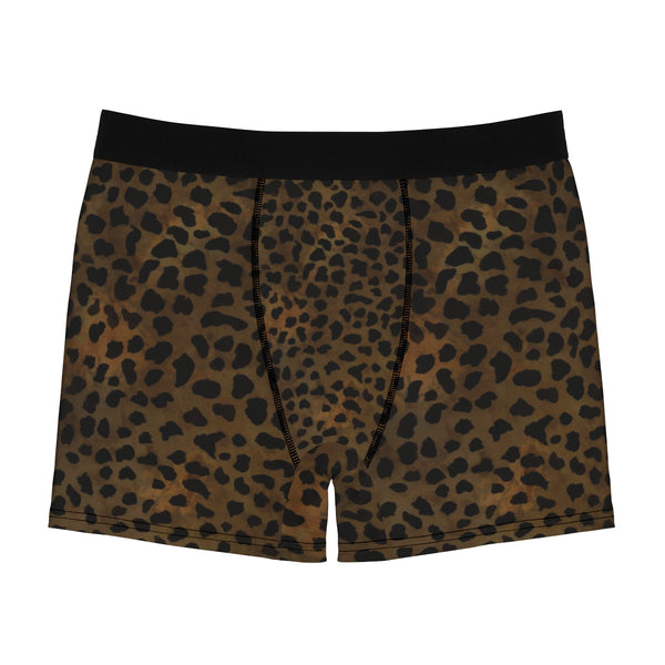 Brown Sexy Leopard Animal Print Premium Men's Boxer Briefs Underwear-Men's Underwear-Heidi Kimura Art LLC