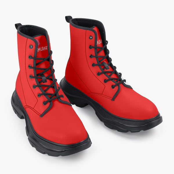 Red Unisex Winter Boots, Best Casual Leather Chunky Boots