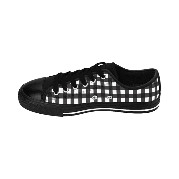Black White Buffalo Women's Sneakers, Plaid Print Low Tops Fashion Canvas Shoes For Women (US Size: 6-12)