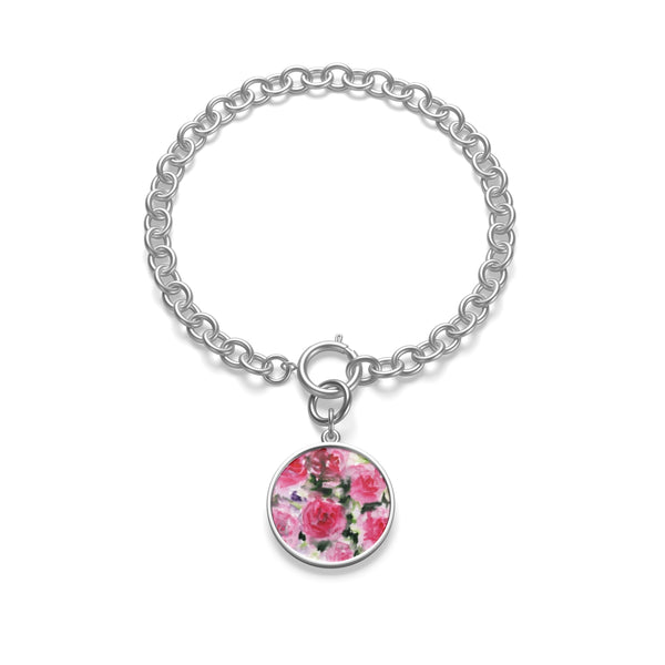 Singing Rose Floral Pink Chunky Chain Fashion Yoga Bracelet - Made in USA-Bracelet-Silver-indigocoin-Heidi Kimura Art LLC