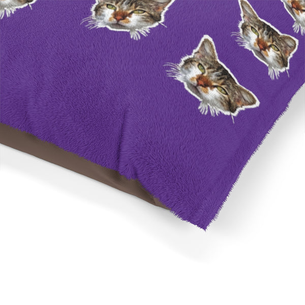 Purple Cat Pet Bed, Solid Color Machine-Washable Pet Pillow With Zippers-Printed in USA-Pets-Printify-Heidi Kimura Art LLC