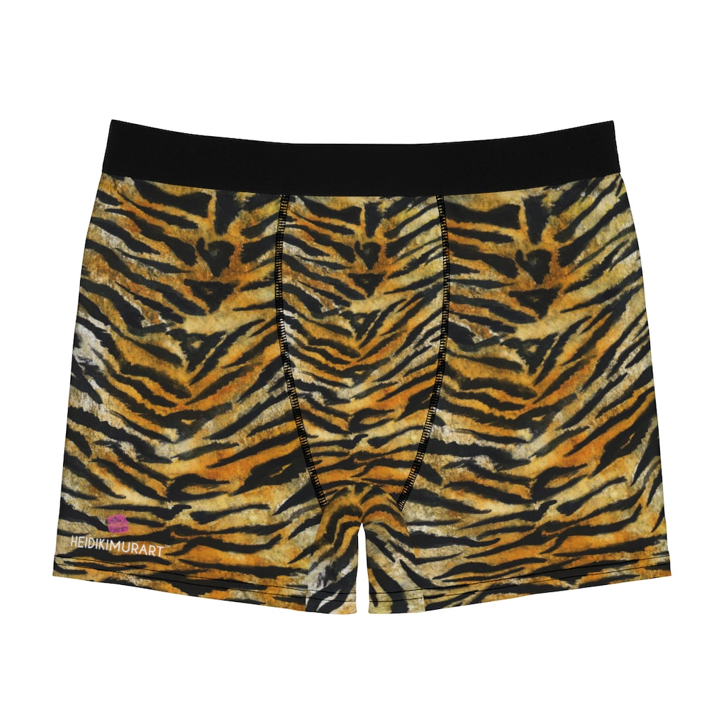 Tiger Stripes Men's Boxer Briefs, Orange and Black Animal Print Designer Best Underwear For Men, Best Underwear For Men Sexy Hot Men's Boxer Briefs Hipster Lightweight 2-sided Soft Fleece Lined Fit Underwear - (US Size: XS-3XL)