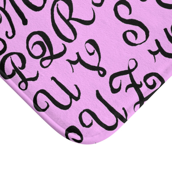 Pink Calligraphy Print Designer Bathroom Anti-Slip Microfiber Bath Mat-Made in USA-Bath Mat-Heidi Kimura Art LLC