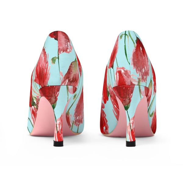 Spring Red Poppy Flower Floral Print Women's Designer 3" High Heels (US Size 5-11)-3 inch Heels-Heidi Kimura Art LLC
