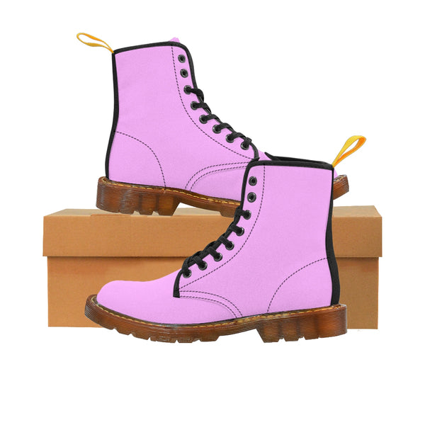 Light Bubble Pink Solid Color Print Men's Canvas Winter Laced Up Boots Fashion Shoes-Men's Boots-Brown-US 8-Heidi Kimura Art LLC