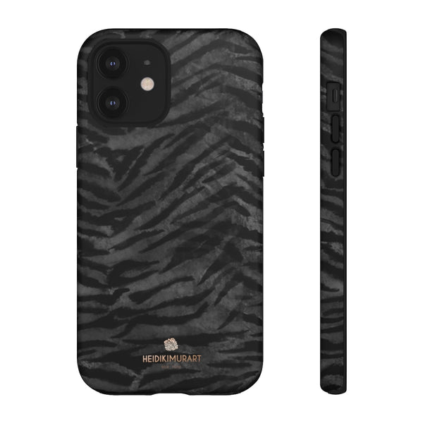 Black Tiger Striped Tough Cases, Animal Print Best Designer Phone Case-Made in USA-Phone Case-Printify-iPhone 12-Matte-Heidi Kimura Art LLC