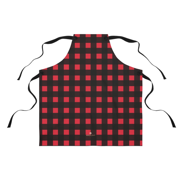 Buffalo Red Print Apron, Unisex Plaid Kitchen Apron For Cooking Baking Crafting-Printed in USA-Accessories-Printify-One Size-Heidi Kimura Art LLC