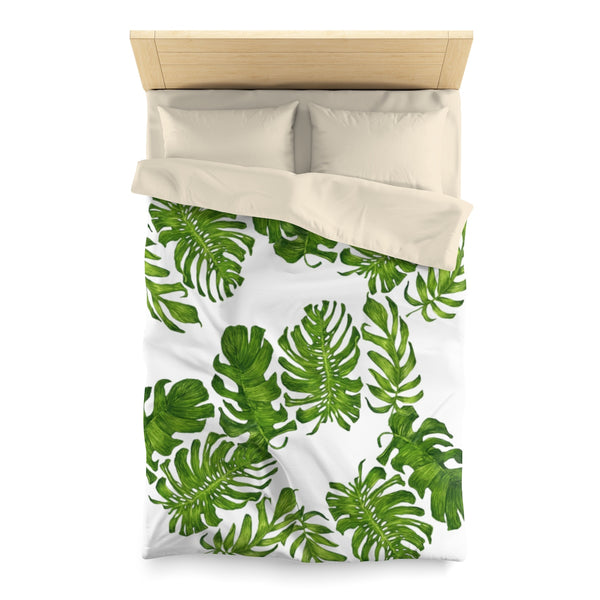 Green Tropical Leaf Print Designer Microfiber Duvet Cover - Made in USA (Twin/ Queen)-Duvet Cover-Twin-Cream-Heidi Kimura Art LLC