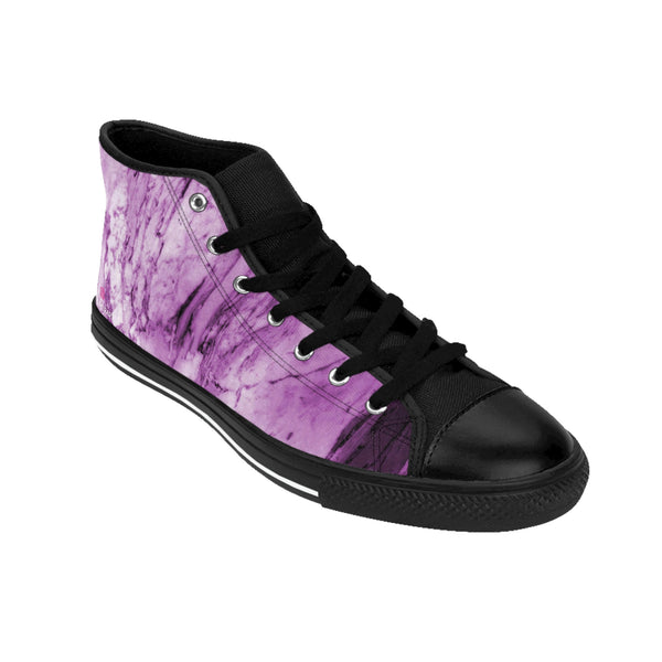 Pink Marble Print Men's Sneakers, Pink Purble Abstract Designer Men's High Top Sneakers