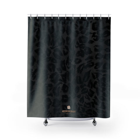 Black Leopard Animal Print Polyester Large 100% Shower Curtains- Made in USA-Shower Curtain-71x74-Heidi Kimura Art LLC Black Leopard Shower Curtains, Black Leopard Animal Print Designer Polyester Large Polyester 71x74 inches Shower Curtains- Printed in USA