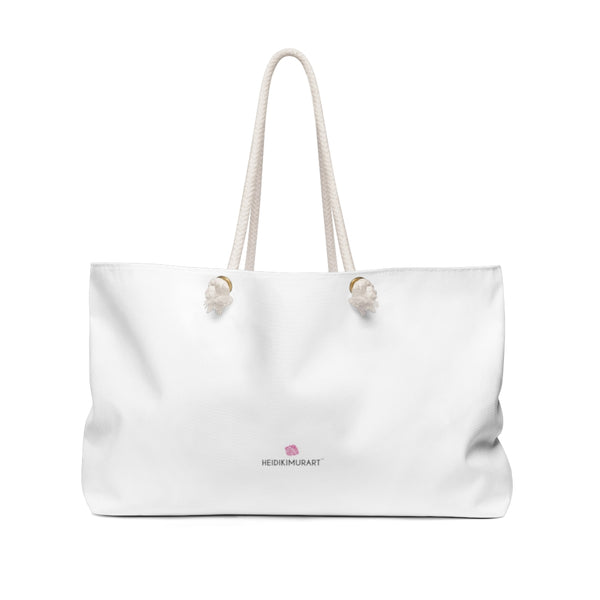 Bright White Color Weekender Bag, Solid White Color Best Oversized Designer 24"x13" Large Weekender Bag - Made in USA