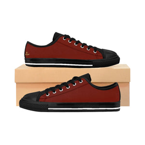 Burgundy Brown Solid Color Designer Men's Running Low Top Sneakers Running Shoes-Men's Low Top Sneakers-US 9-Heidi Kimura Art LLC