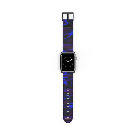 Purple Blue Dark Camo Camouflage Print Watch Band For Apple Watches- Made in USA-Watch Band-Heidi Kimura Art LLC