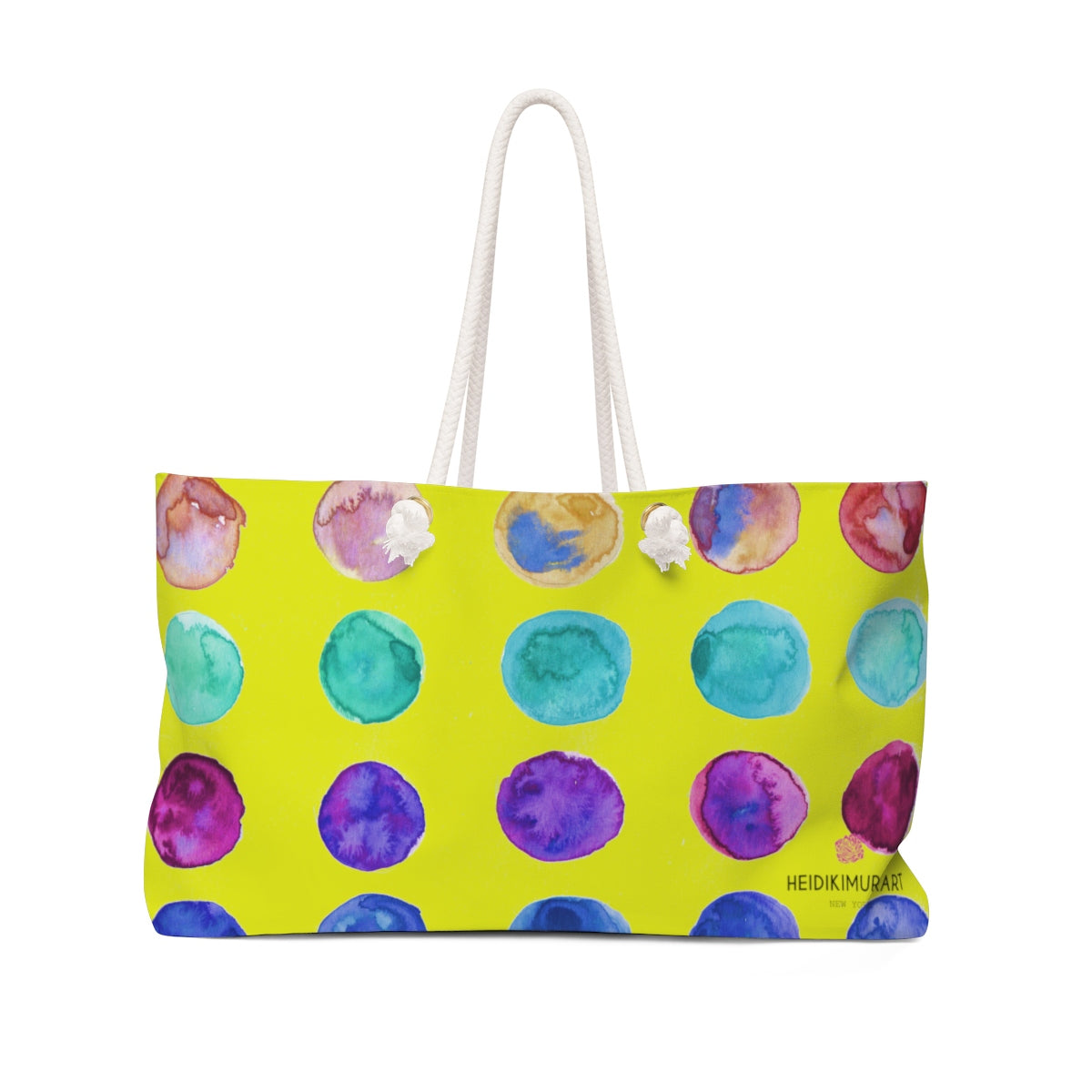Lemon Yellow Designer Colorful Polka Dot Designer 24"x13" Weekender Bag-Weekender Bag-24x13-Heidi Kimura Art LLC