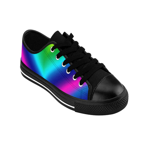 Rainbow Ombre Men's Sneakers, Gay Pride Low Top Shoes For Men-Shoes-Printify-Heidi Kimura Art LLC Futuristic Gay Pride Sneakers, Colorful Blue Rainbow Ombre Men's Sneakers, Gay Pride Men's Low Tops, Premium Men's Nylon Canvas Tennis Fashion Sneakers Shoes (US Size: 7-14)