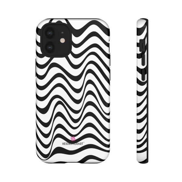 Black Wavy Designer Tough Cases, Modern Minimalist Designer Case Mate Best Tough Phone Case For iPhones and Samsung Galaxy Devices-Made in USA