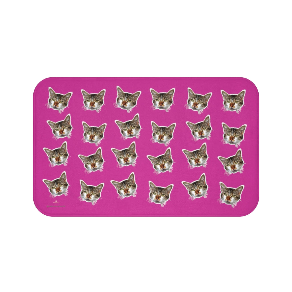 Hot Pink Cat Print Bath Mat, Premium Soft Microfiber Fine Bathroom Rug- Printed in USA-Bath Mat-Large 34x21-Heidi Kimura Art LLC